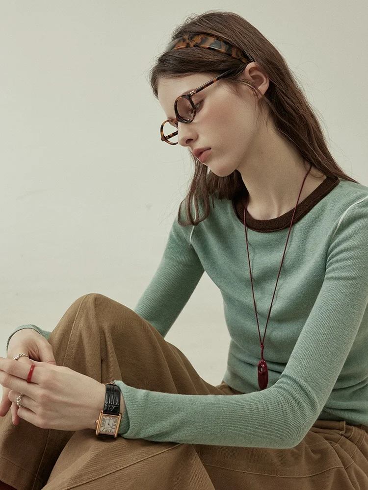 

LITLECOT Soft Skin-Friendly Color Blo Knitwear Women's Long Sve Vintage Sle Inner Wear Versatile Top Spring Autumn