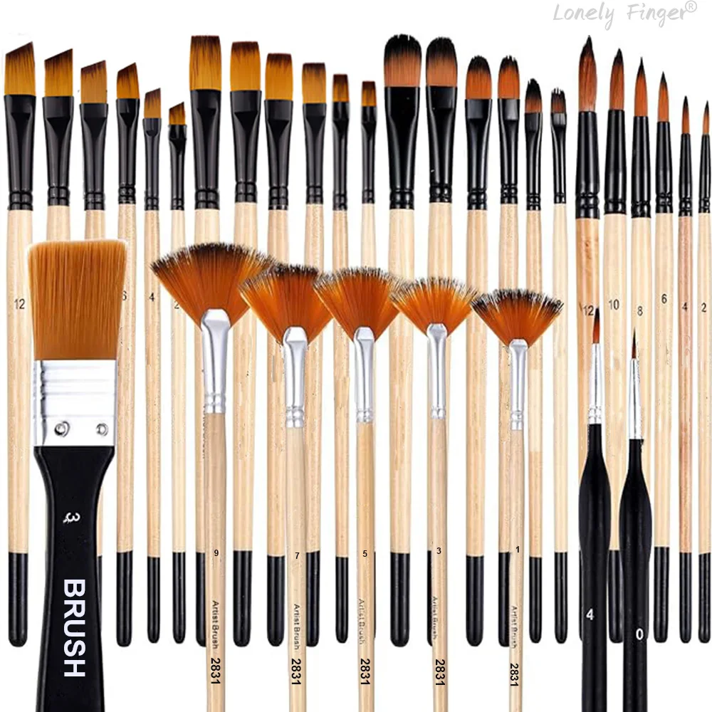 

Набор кистей для рисования из 32 предметов, нейлоновая щетина с круглой головкой, подходит для художников и начинающих для рисования акрила, масла, акварели.