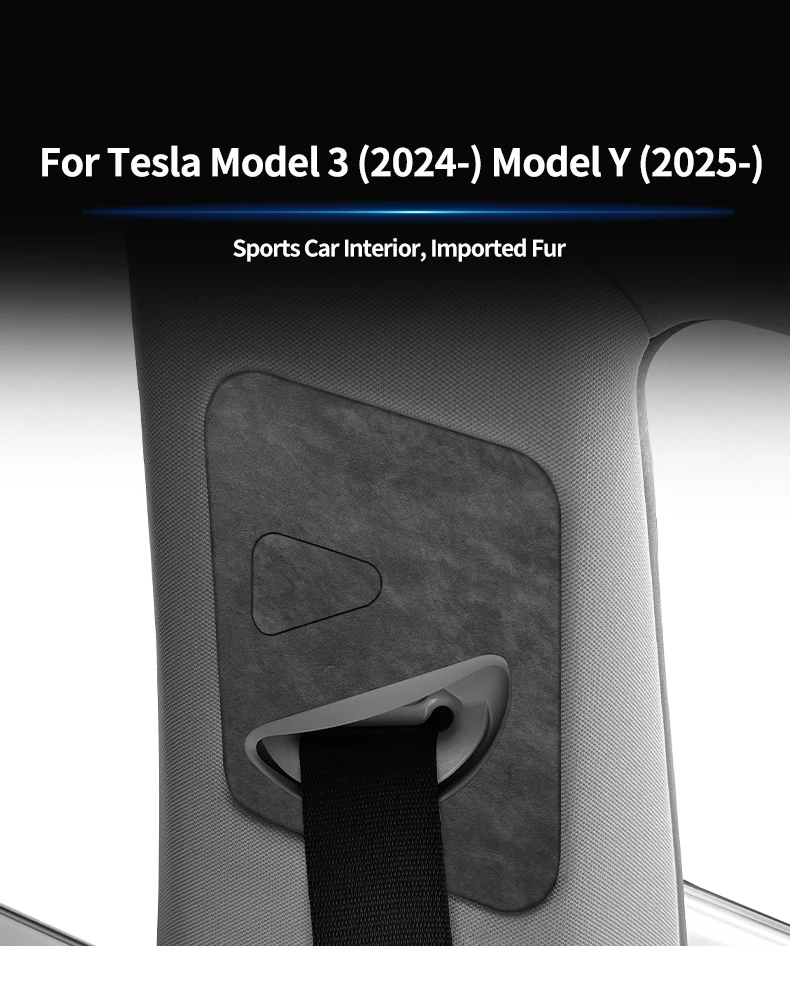 Für Tesla Model 3, Modell Y, Auto-Sicherheitsgurt-Retraktor, Panel-Schutz, Zieraufkleber, hergestellt aus Alcantara, Innenstimmungszubehör – Detail 1