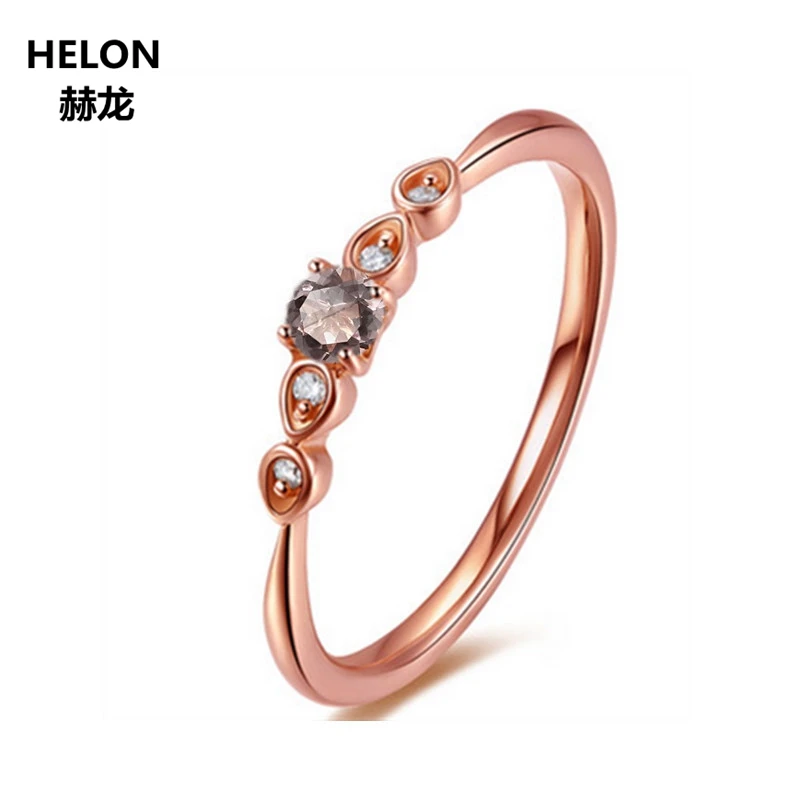 

Solid 14k Rose Gold Natural Diamonds Engaement Wedding Ring 4.5mm Round Cut Natural Morganite Fine Jewelry