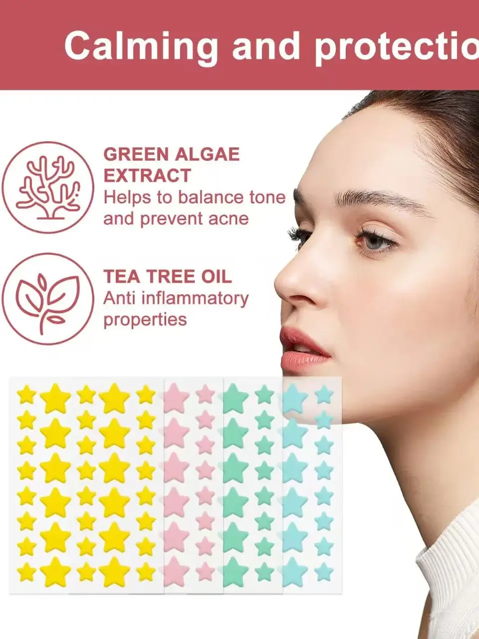 رقع غطاء حب الشباب على شكل نجمة غروانية مائية - مستخلص شجرة الشاي، تمتص القهامة والزيت، لطيف غير مرئي.