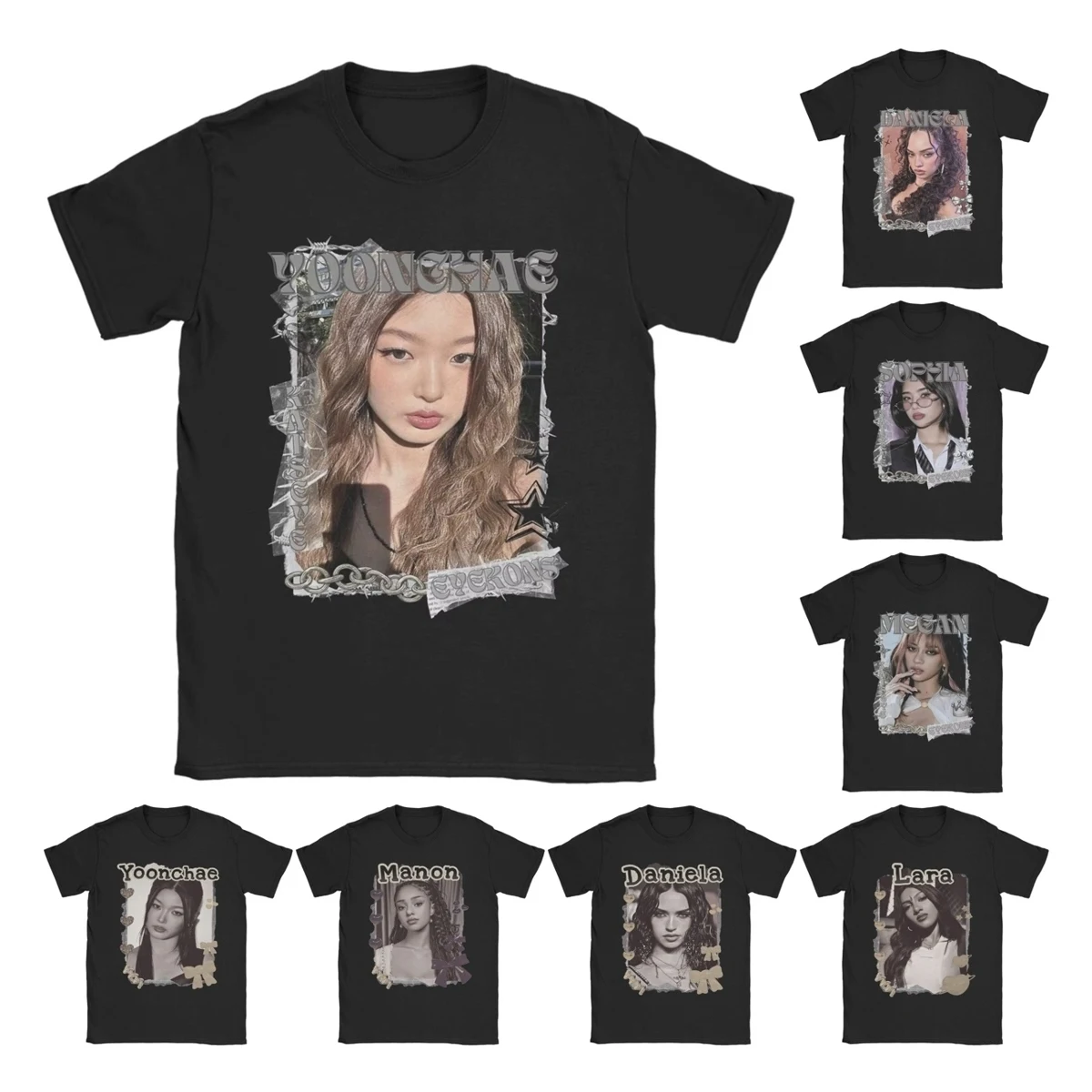 Katseyes Members Kpop Y2K Group T Shirt Men's  Pure Cotton Hipster T-Shirts Crew Neck  Tees Short Sleeve Clothing 6XL