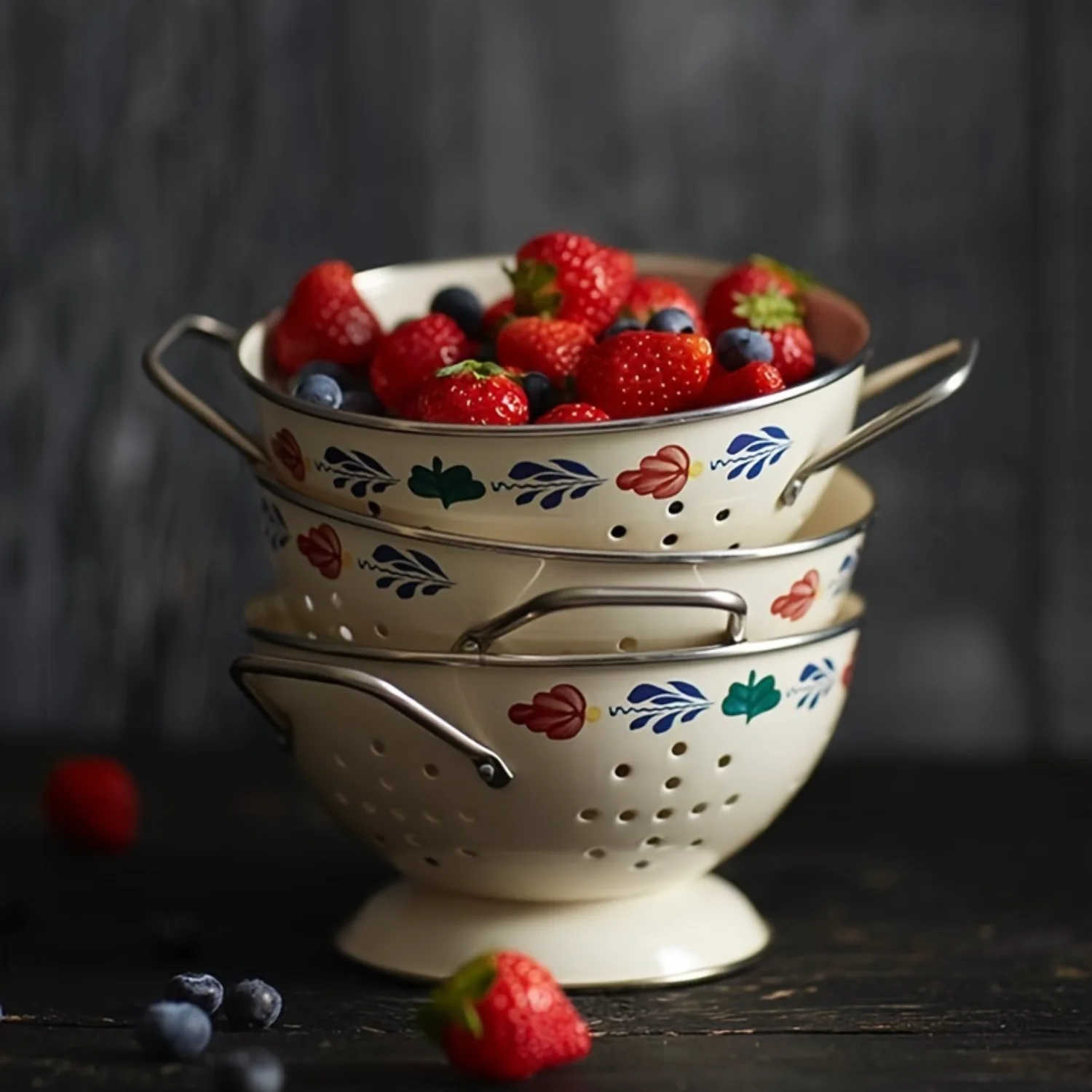 Vintage Country Fruit Basket with Drain Hole, Small/Large Double Ear Bowl