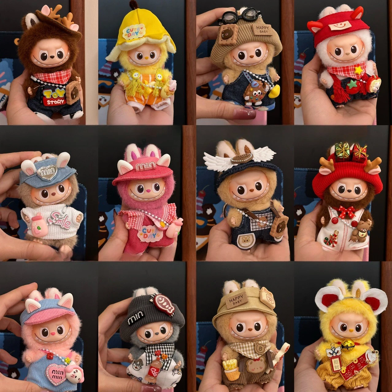 Ubranka dla Mini 4.0 Labubu, urocze ubranko onesie z motywem zwierzęcym, 4 generacja, 10 cm Labubu King, żółty strój, akcesoria dla lalek