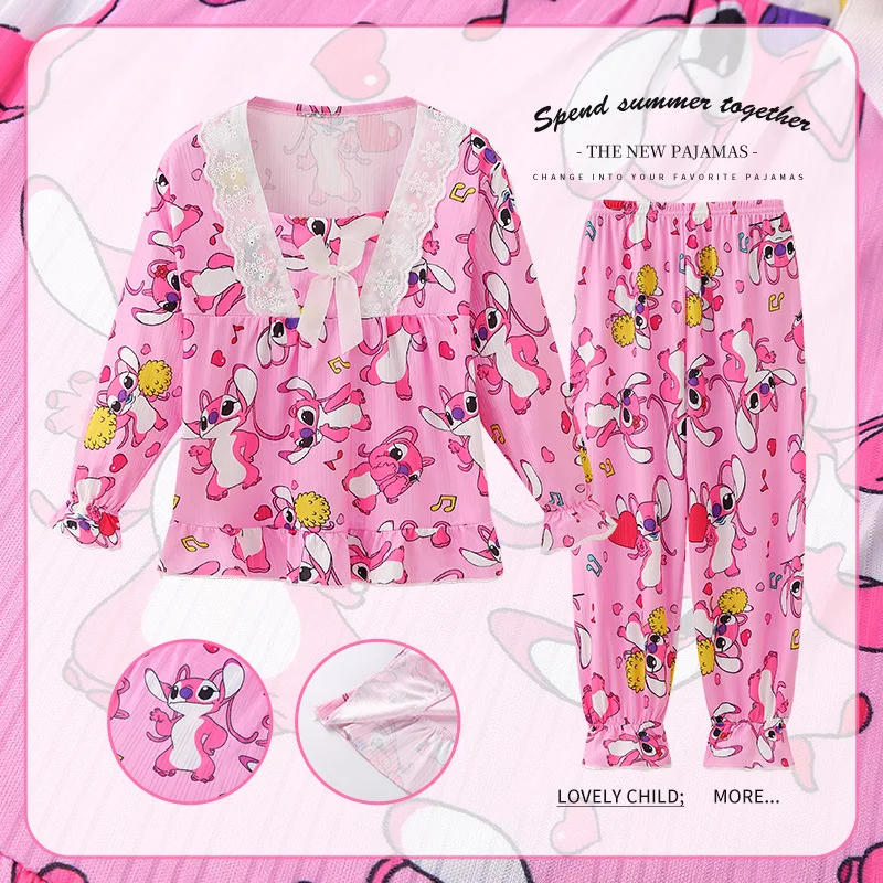 

Spring and Autumn Children's Pajamas Girls' Long Sleeve Cartoon Princess Style Big Children's Jacquard Home Furnishing Set