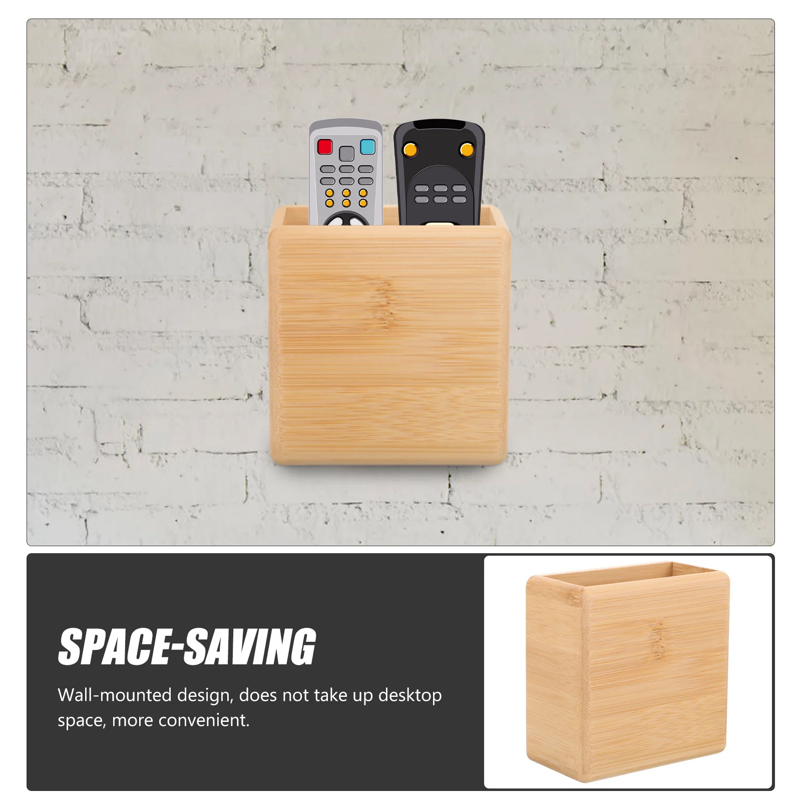

Remote Control Wall Storage Box Phone Holder Rack Mountable No Drill Bamboo Multi Functional Home Storage Solution Remote