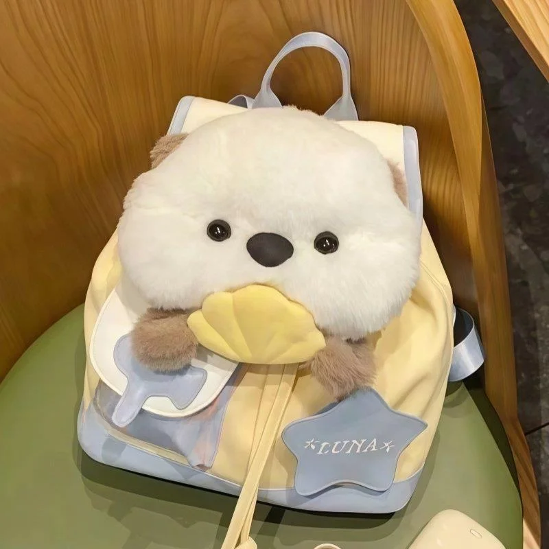 

Cute Cartoon Plush Dog Backpack Large Double Shoulder Bag for Outdoor Snack Bag Samoyed Alaska Dog Pet Traveling Bag