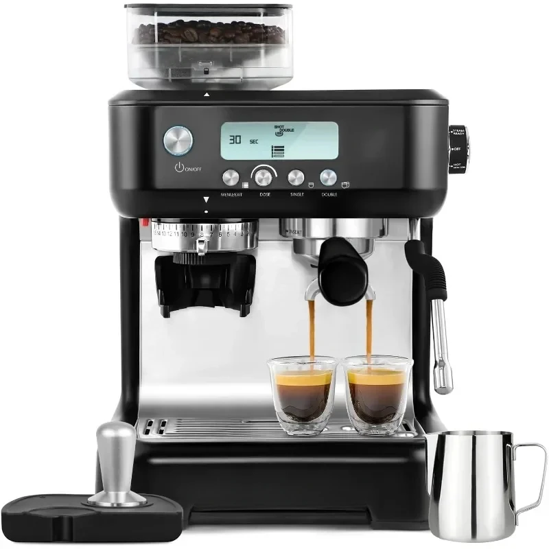 

Espresso Machine with Grinder Professional Cappuccino Latte Machine Powerful Milk Frother Steam Wand