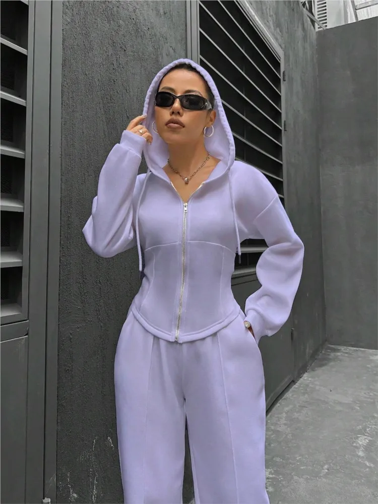 2024 Spring Autumn Women\'s New Two Piece Set Trendy Hooded Cardigan Fashion Zipper Slimming Casual Two Piece Set For Women