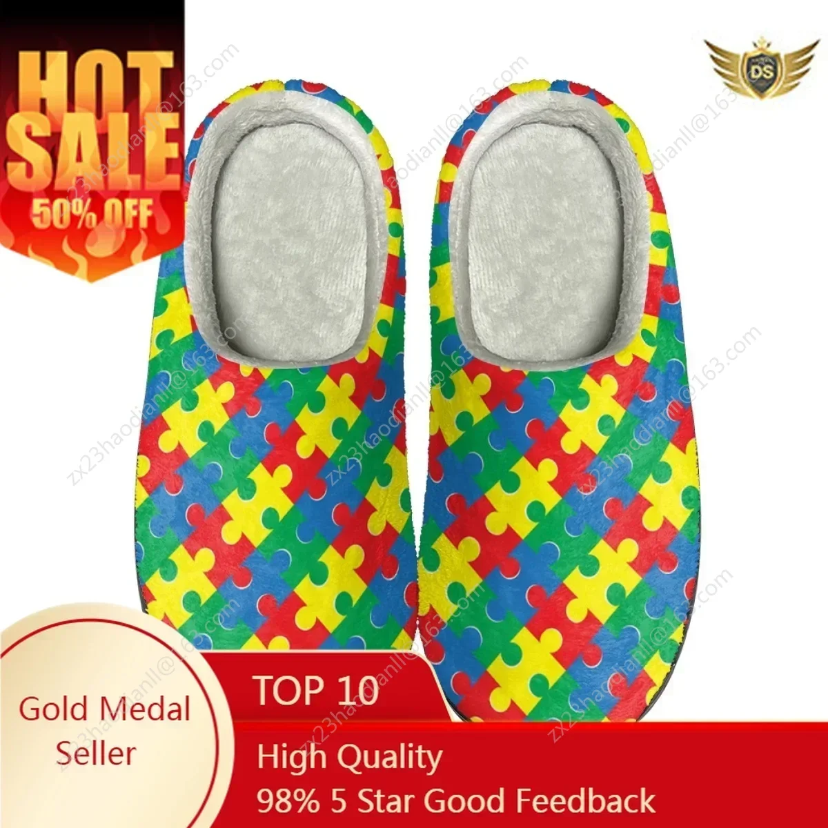 Autism Awareness Pattern Casual Slippers Autumn House Slides for Female Winter Home Warm Women Cotton Slippers Print On Demand