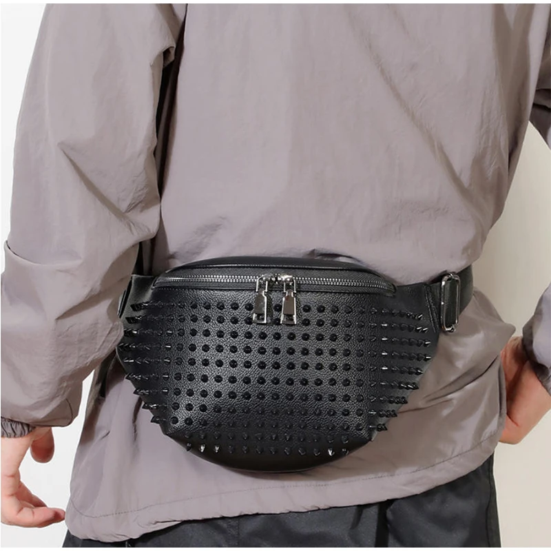 Men Clutch Bag Fashion Personalized Rivet Design HighQuality Leather Waterproof Wallet Versatile Contrast Color Simple ZipperBag