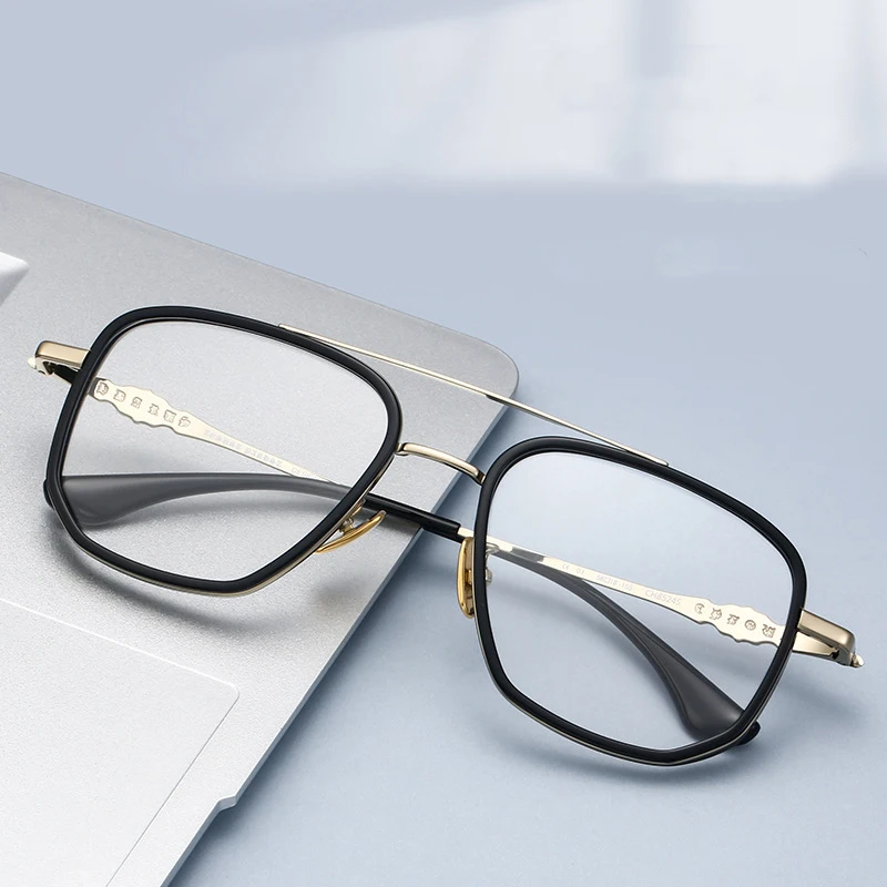 HD High-end Titanium Glasses Men 160mm Wide Big Size Optical Glasses Frame Square Prescription Myopia  Double Beam Eyeglasses