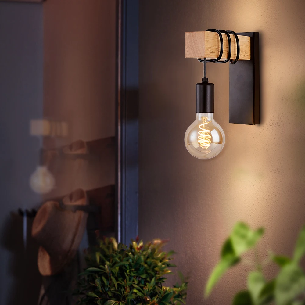 Retro Wood Wall Lamp Vintage Sconce Wall Lights Fixture E27 Indoor Home Decor Dining Room Bedside Lamp Bedroom Lighting