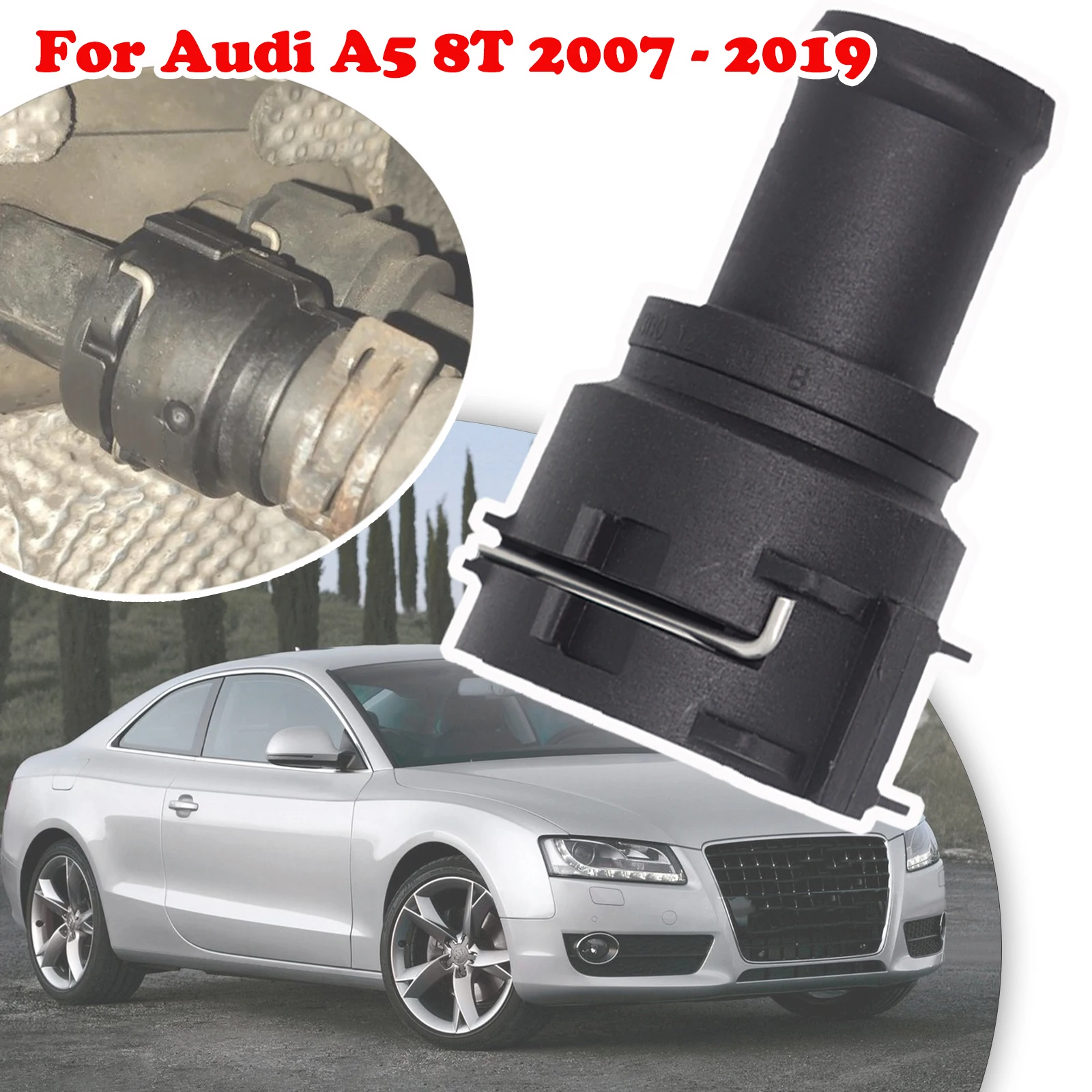 

For Audi A5 8T 2007 2008 2009- 2019 Car Radiator Coolant Hose Flange Quick Acting Coupling Adapter Pipe Connector with Clip Seal