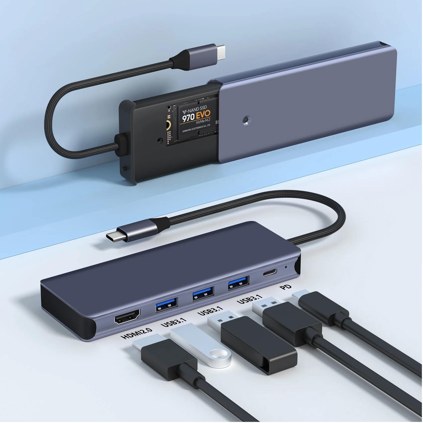 6 in 1 USB C Hubs Type C HUB 4K HDMI Docking Station with M.2 NVME SSD Case Enclosure Adapter 100W PD Charging USB-C 3.1 10Gbps