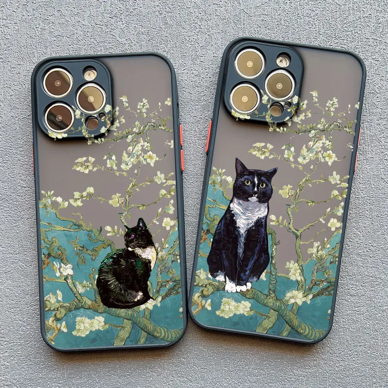 Claude Monet Funny Cat Art Phone Case For iPhone 14 15 Pro Max Plus 16 11 12 13 Pro Max Mini X XR XS 7 8 Cover Shockproof Coque