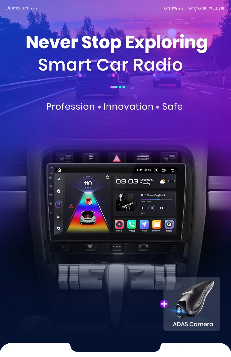 Junsun kabelloses carplay android auto autoradio für porsche cayenne 1 9pa 2002-2010 gps multimedia 2 din systeme stereo – Detail 3