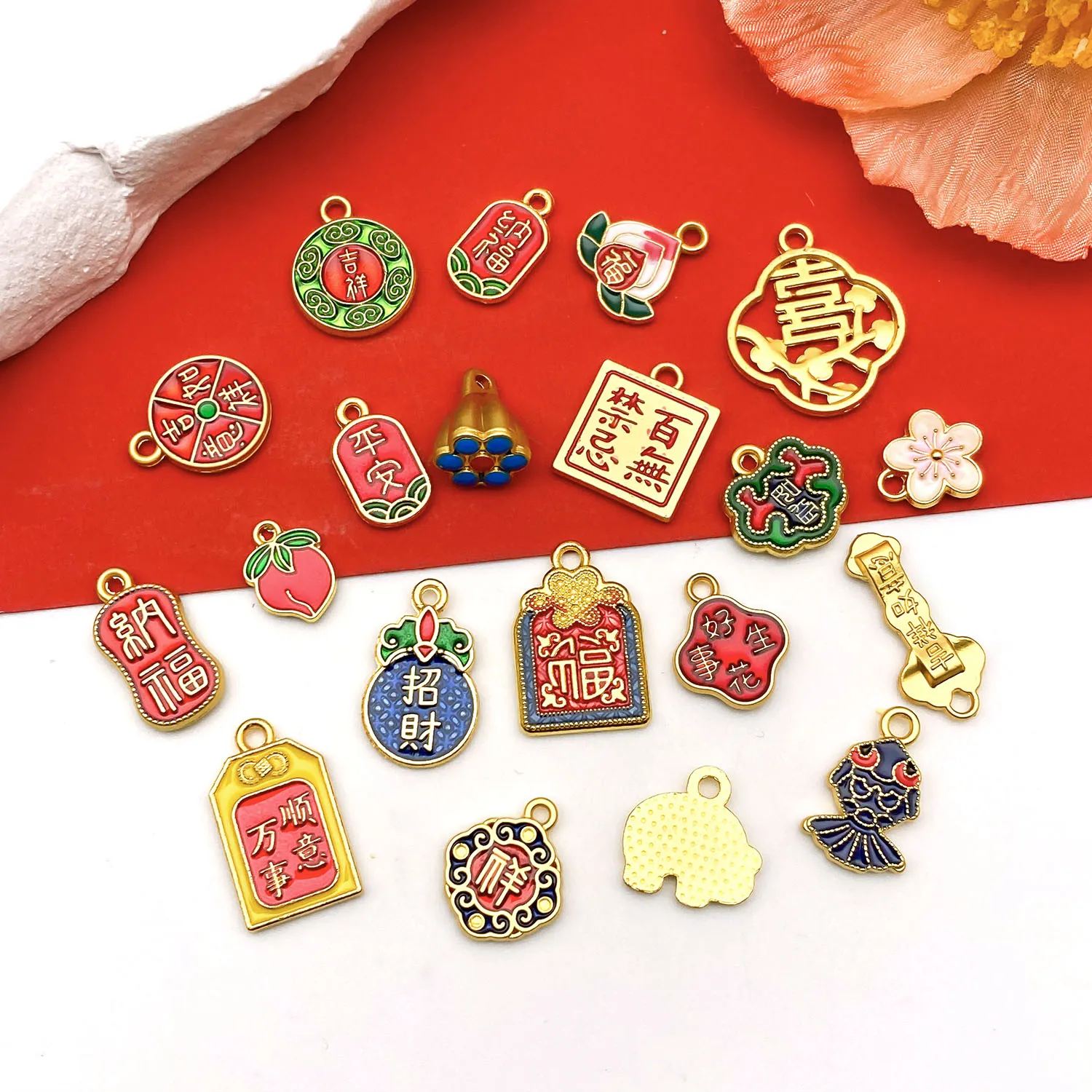 20pcs Antique & Sand-Gold Alloy Pendants for Wealth, Prosperity, and Good Fortune. DIY Chinese-style Charms for Bracelets