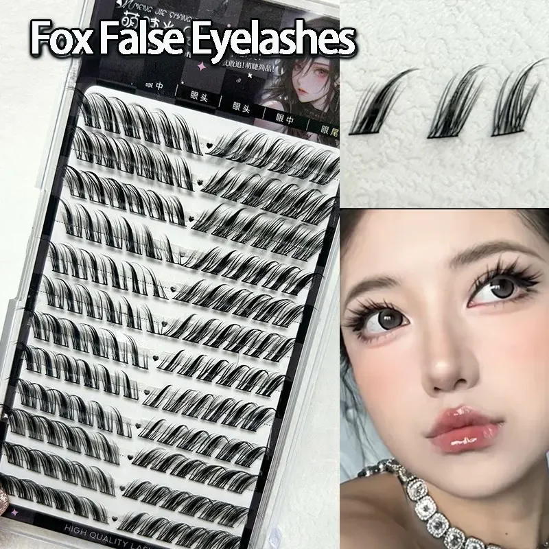 Mix 3d Pluizige Enkele Cluster Wimperverlenging 12 Rijen Vos Valse Wimpers Gesegmenteerd Natuurlijke Nerts Fox Eye Effect Make-Up Tools