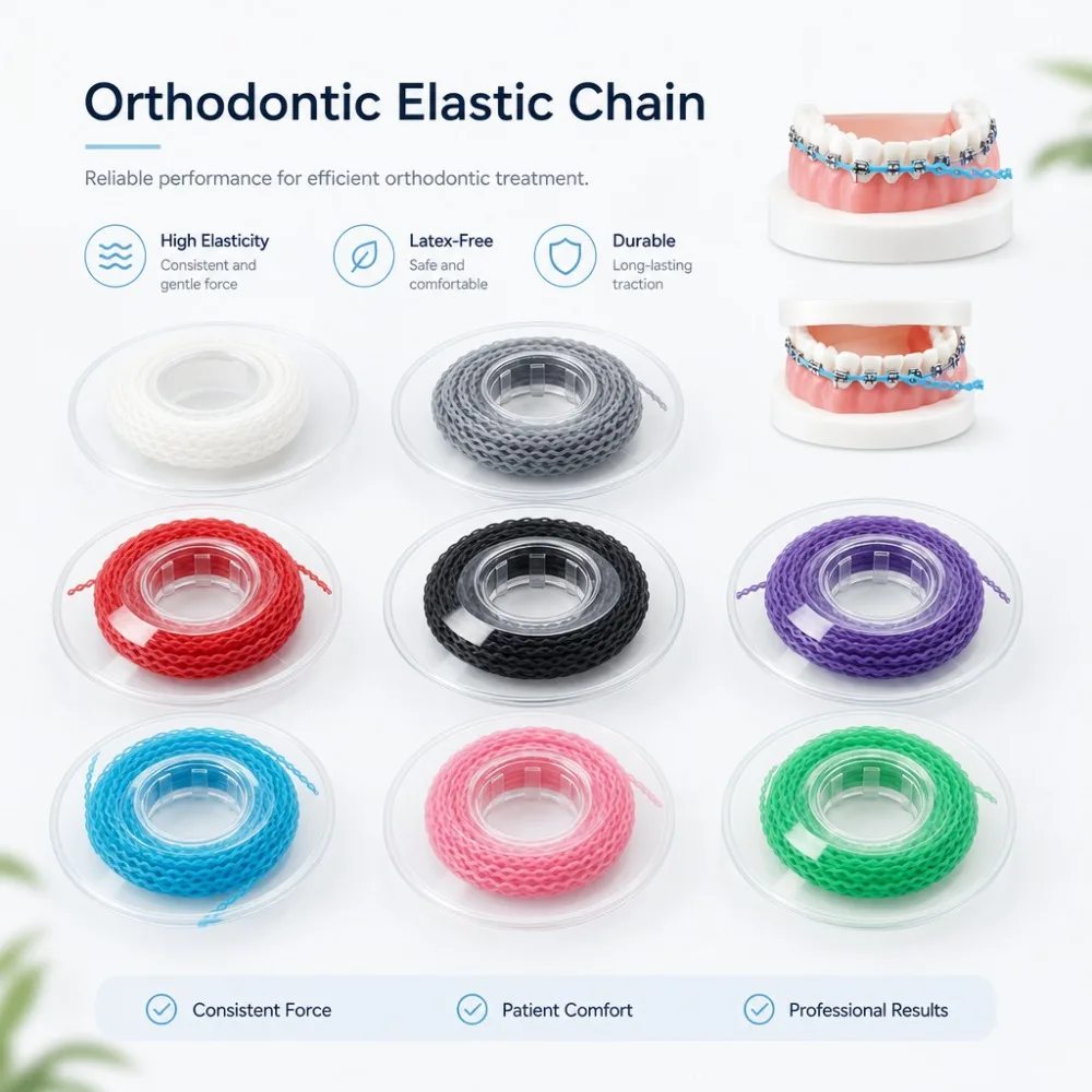 15ft Roll Orthodontic Elastic Power Chain 3 Sizes Latex Free High Elastic Dental Ligature Chain for Teeth Braces