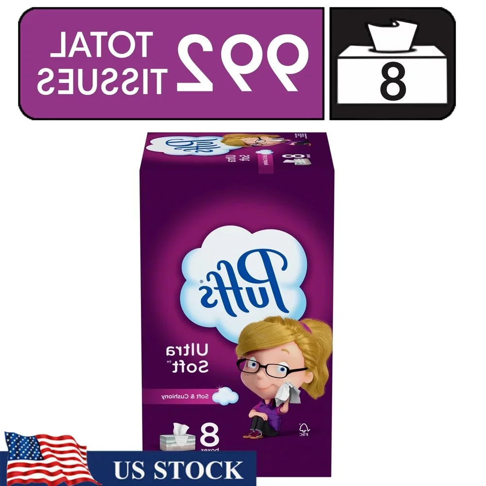 

Ultra Soft Facial Tissues 8 Family Size Boxes 124 Tissues per Box Strong Non Lotion 2 Ply Gentle on Sensitive Skin Comforting