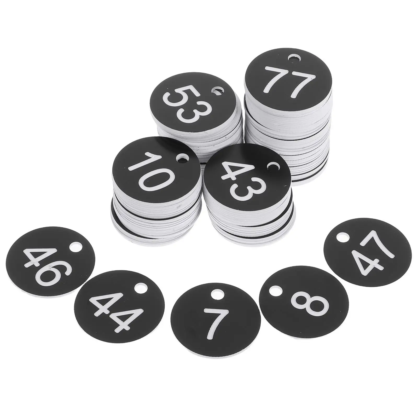 

100 Pcs Number Plate Item Tags Plastic Round Key Labels Hole Chains Reusable Identification Luggage Desk