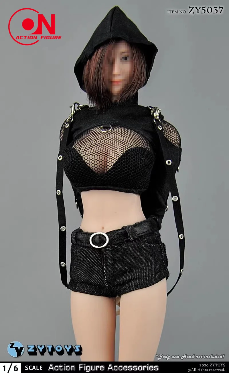 ZYTOYS ZY5037 1/6 Vrouwelijke Mesh Capuchon Top Denim Shorts Set Kleding Model Fit 12 ''Soldaat Action Figure Body poppen