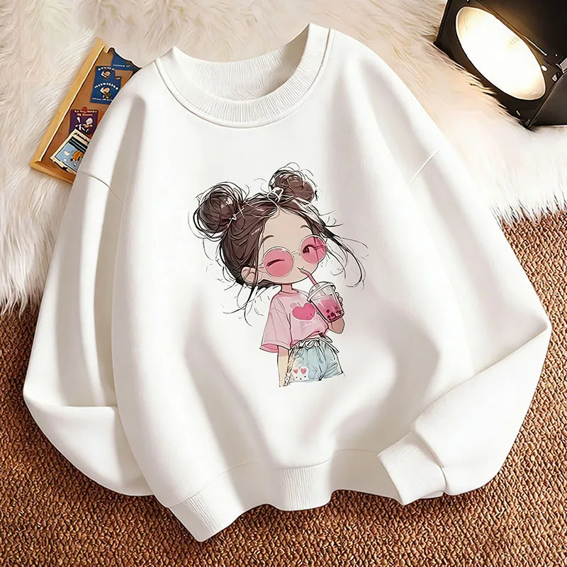 Hoodie Hip Hop Retro Girl Drink Juice Design Children's Sweatshirt Cute Hoody Girls Autumn Spring Casual Hoodies Pullover