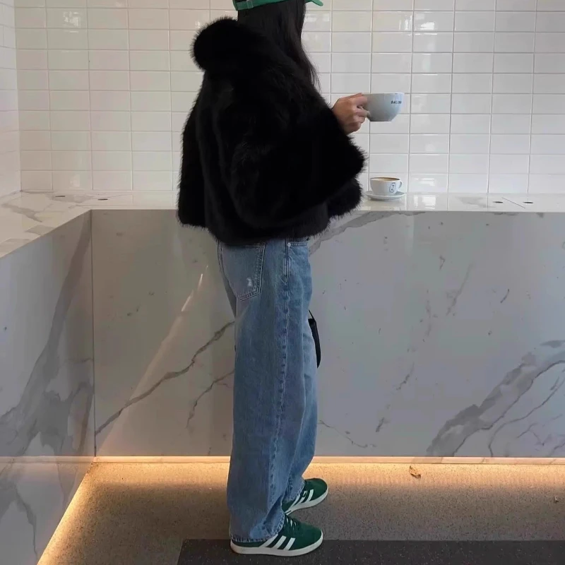 New Wool Coat Winter Thickened Black Women's Clothing Short Environmentally Friendly Plush Fur Top