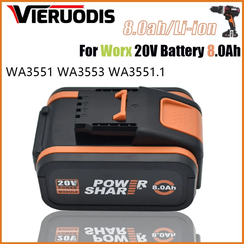 

20V 8.0Ah/8000mAh Lithium ion Replacement Rechargeable Battery for Worx WA3551 WA3553 WX176 WX550 WX386 WX373 WX290 WX800 WU268