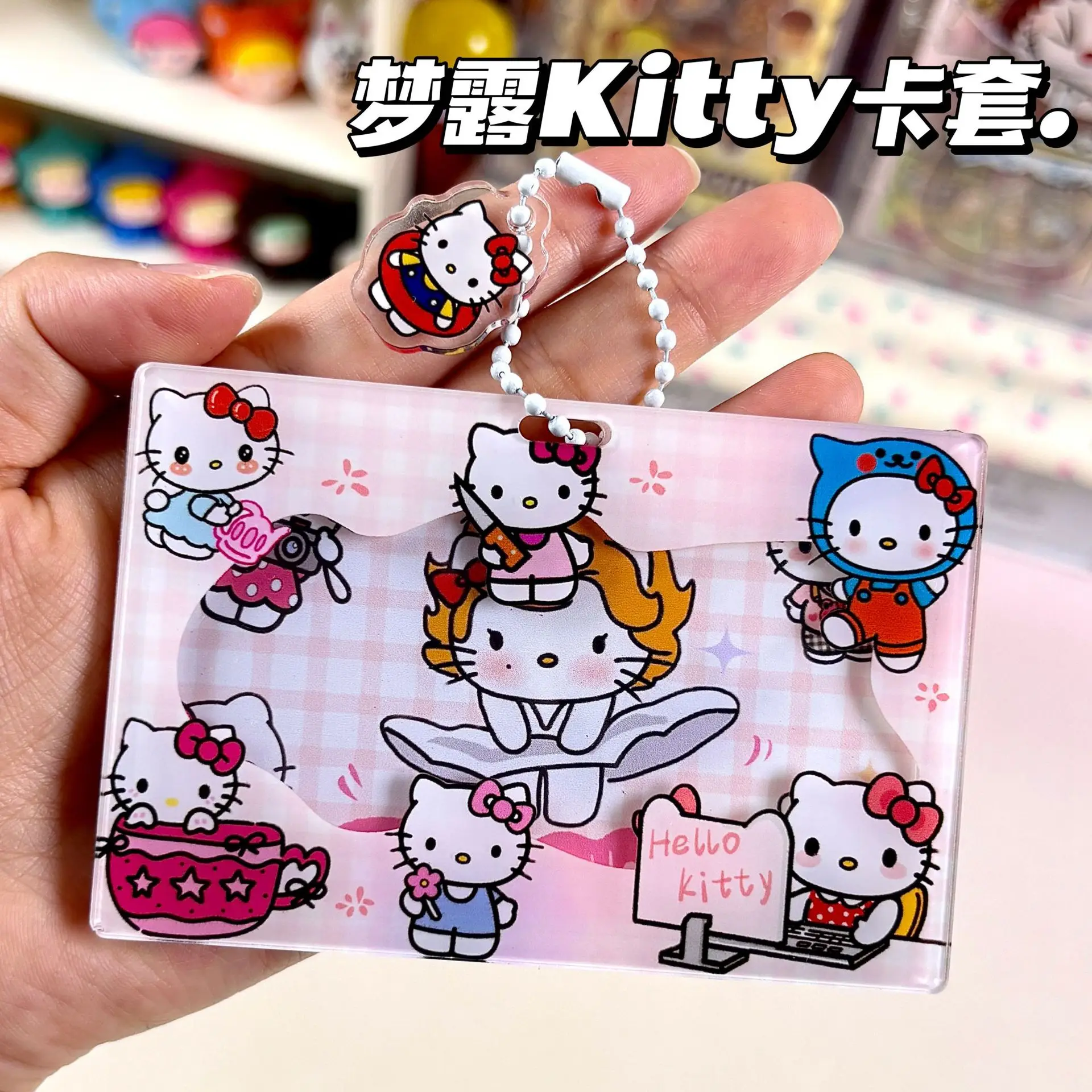 

Cartoon Hello Kitty Acrylic Case Clear Cards Sleeves for Game Idol Photo Card Ins Cartoon Pendant Protective Case Frame Display