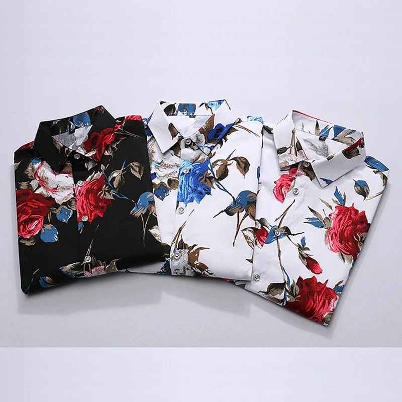 Summer New Boutique Fashion Print Mens Casual Short-sleeved Shirts Floral Clothing Trend Men Flower Shirts Size S-7XL