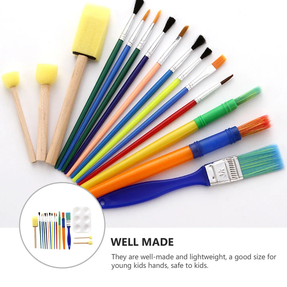 

16 pcs Painting Brush Set For Sponge Painting Brush Kit Color Mixing Plate Pigment Tray Art Supplies Diy Craft Drawing
