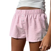 Womens Vacation Style Beach Shorts Striped Loose Pants Sports Home Casual Pants Minimalist Pocket Button Korean Female Shorts - Image 2