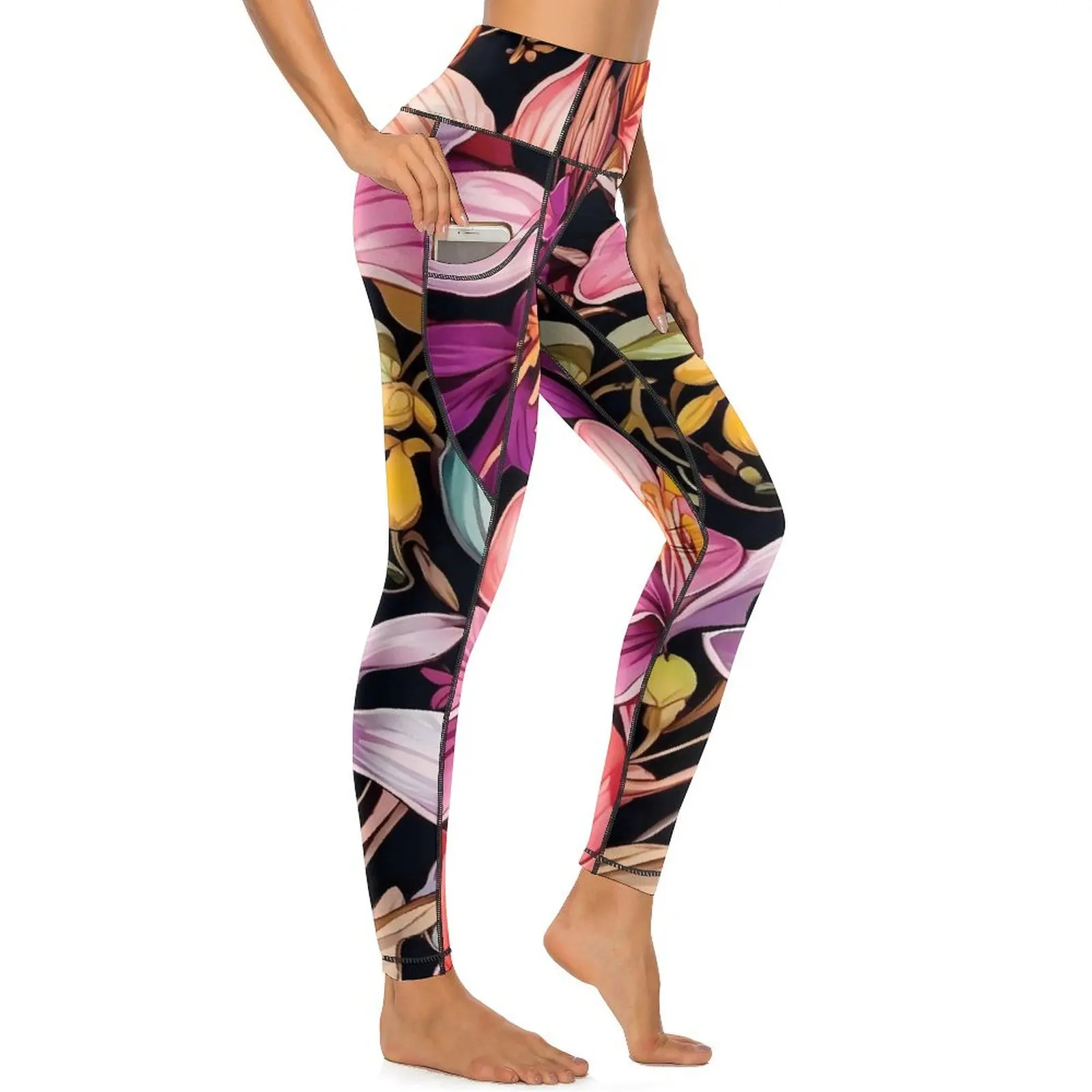 Pink Lily Floral Yoga Pants Watercolor Flower Design Leggings Push Up Fitness Running Leggins Women Casual Stretch Sports Tights