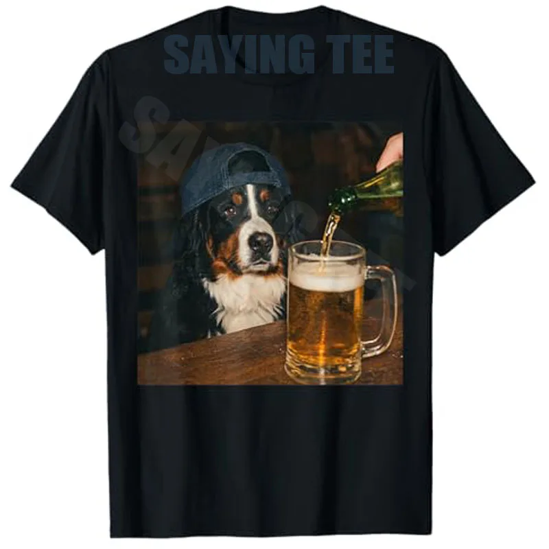 Berner Sennenhund beim Bier trinken Lustiges Hunde-Meme T-Shirt Y2k Hundepapa Sommer Mode Grafik-Bekleidung Herrenkleidung Neuheit Geschenk – Detail 3