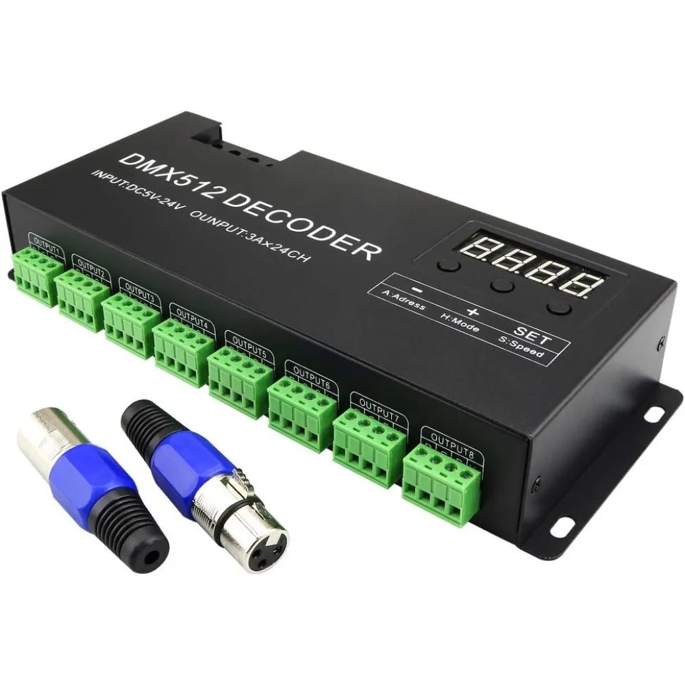 LED DMX 24CH Digital Display RGB Decoder Dimming LED DMX 512 Controller for RGB Strip Light DC5-24V 3A/CH