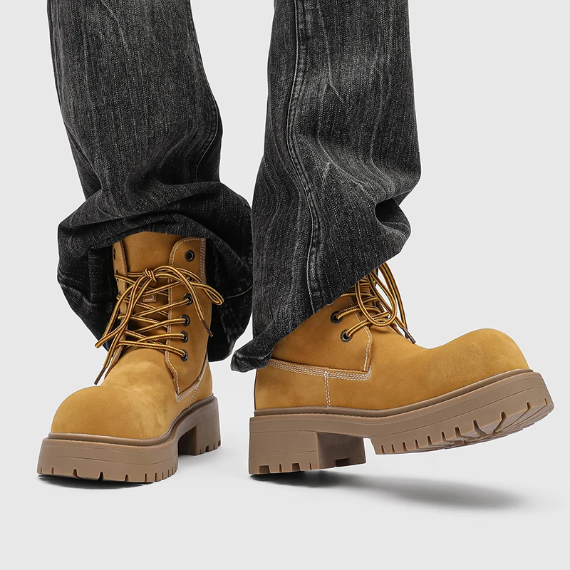 

Classic Autumn and Winter Men High Top Boots Height Increasing Anti Slip Wear-resistant Retro Casual Fashionable Motorcycle Boot