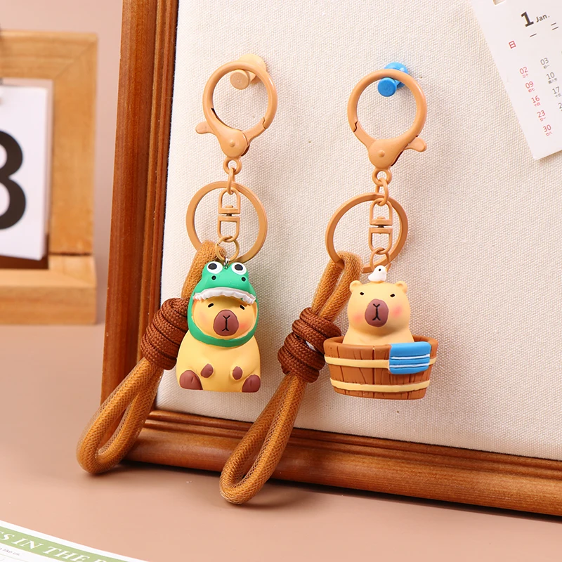 

Kawaii Capybara Keychain Cute Cartoon Animal Keyring Braided Strips Key Holder Pendant Bag Charms Earphone Hanging Decoration