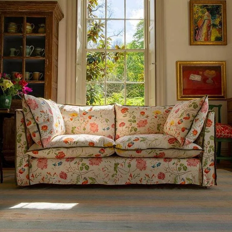 Flower cloth French pastoral fabric sofa, small apartment living room American rural retro small floral removable and washable