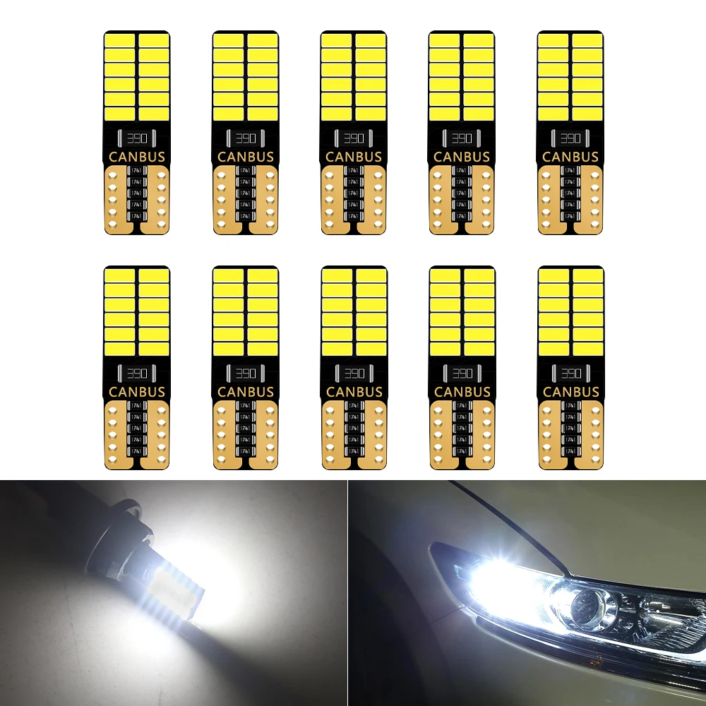 

10 шт. 12 В T10 W5W Canbus Внутреннее освещение автомобиля 194 501 LED 4014 SMD Инструментальные светильники Лампа Купольный светильник без ошибок 6000K