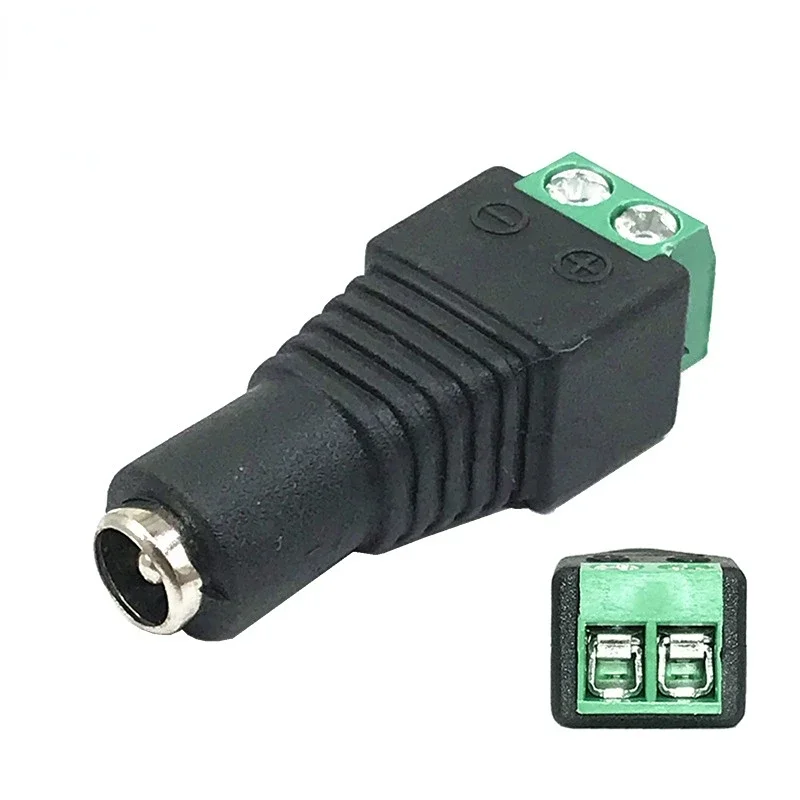 5.5mm x 2.1mm Female Male DC Power Plug Adapter for 5050 3528 5060 Single Color LED Strip and CCTV Cameras