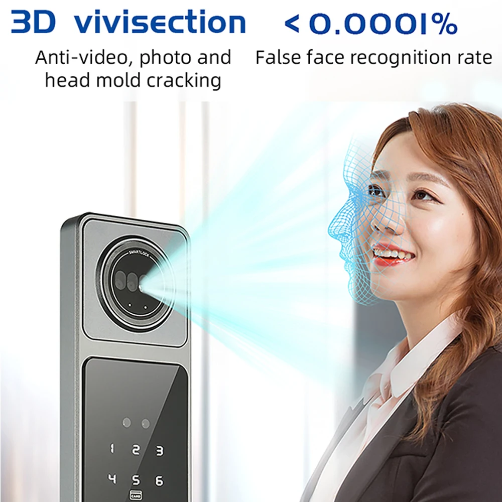 3D Face Recognition Digital Door Lock Bluetooth WiFi VLINK Voice Intercom Fingerprint Password IC Card Smart Door Lock Unlock
