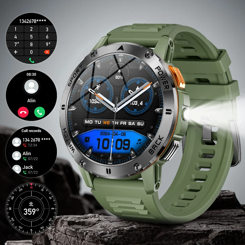 

Мужские смарт-часы 2026 для активного отдыха: отслеживание сна, пульсометр, фонарик, компас, Bluetooth-звонки, водонепроницаемые