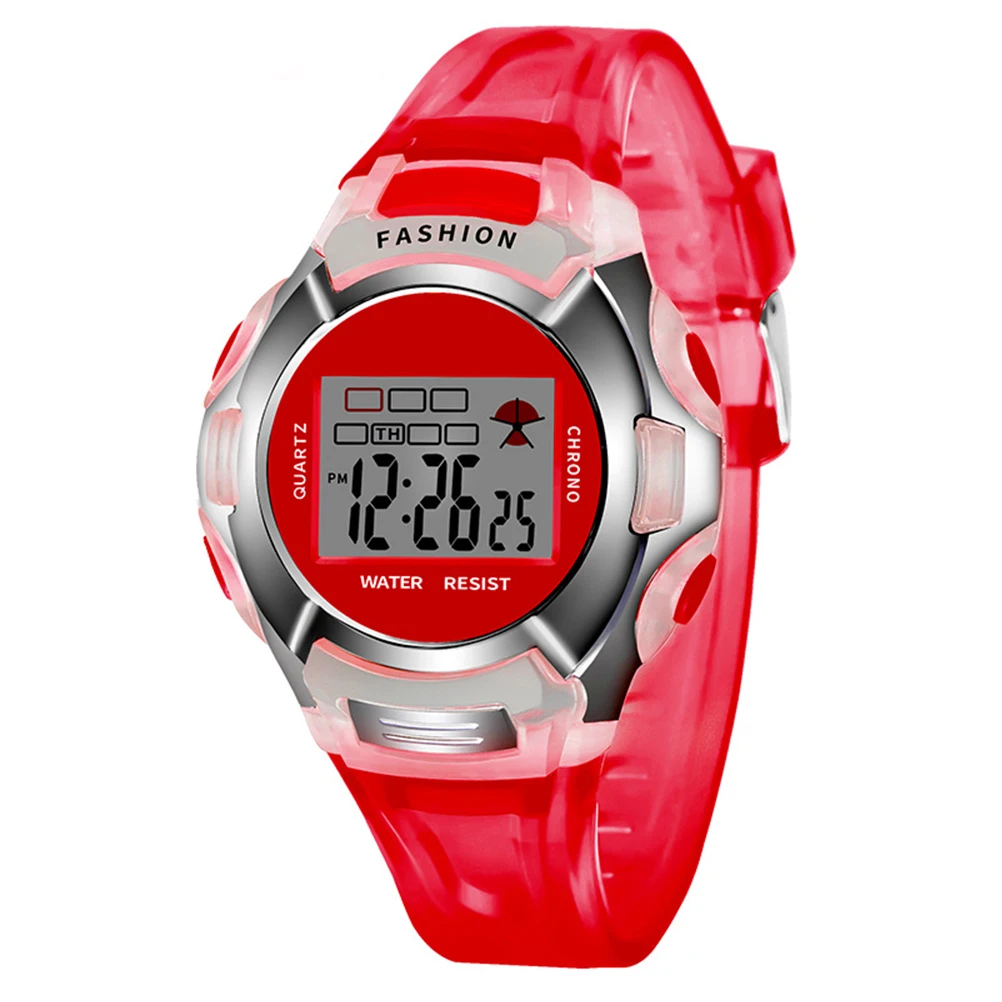 Orologio sportivo impermeabile luminoso per bambini Orologio elettronico per bambini con retroilluminazione a LED Cronometro esterno rosso Formato 12/24 ore