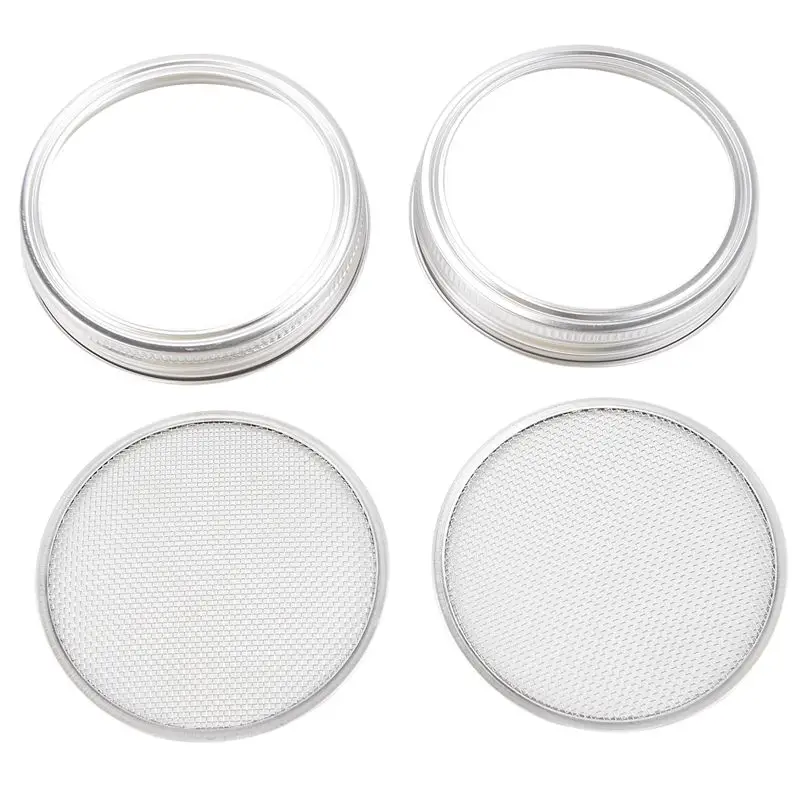 DT35 Set Of 2 Stainless Steel Sprouting Jar Lid Kit For Superb Ventilation Fit For Wide Mouth Jars Canning Jars For Making Organ