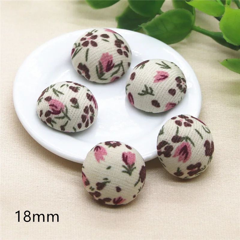 30pcs Floral cloth Fabric Covered half round Flatback Buttons Home Garden Crafts DIY accessories 18mm