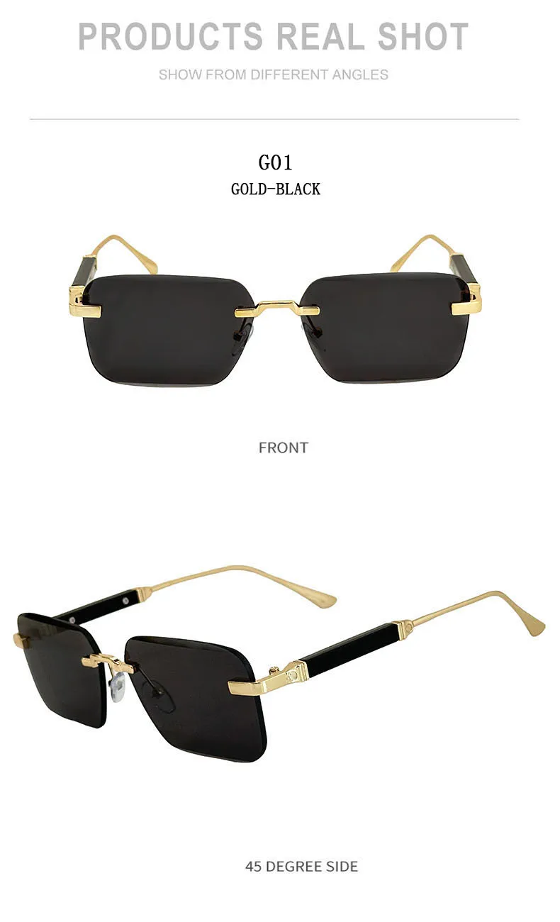 Neue 2024 Quadratische Sonnenbrille Frauen Trendy Vintage Designer Randlose Sonnenbrille Für Männer Urlaub Mode Gläser Lentes De Sol Mujer – Detail 12