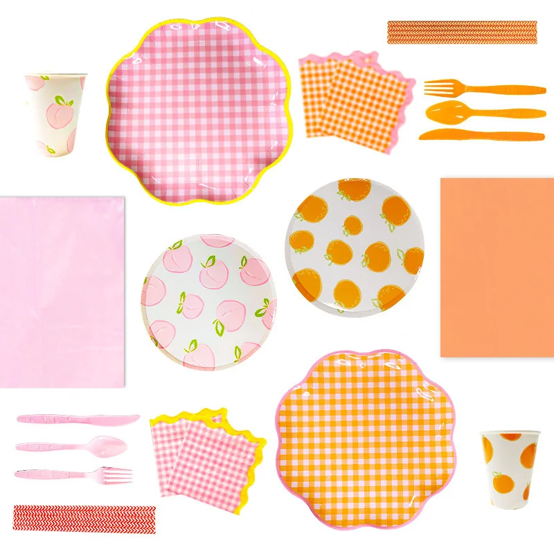 1set Plaid Disposable Tableware Colorful Checkered Paper Napkin Candy Bags For Easter Spring Birthday Party Decoration Supplies