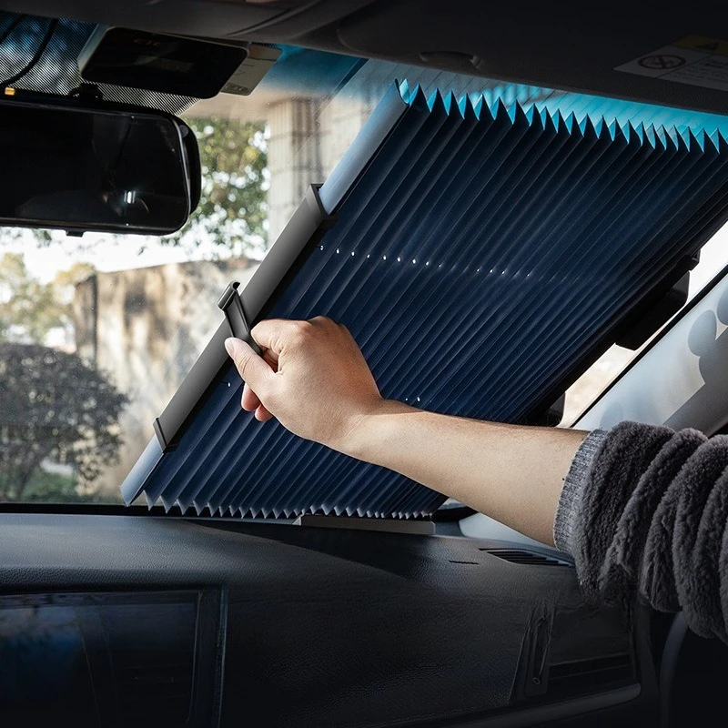 Automobile sunscreen and heat insulation, automatic telescopic folding sunshade in the car, louver sunshade